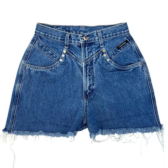Vintage Rockies High-Waisted Raw Hem Western Bareback Denim Jean Shorts (Sz 6) - Picture 1 of 13